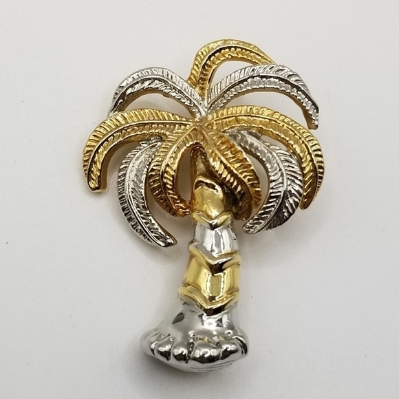 Liz Claiborne Pineapple Brooch Gold Silver Tone Palm Tree Tropical Pin Lot - Picture 7 of 13